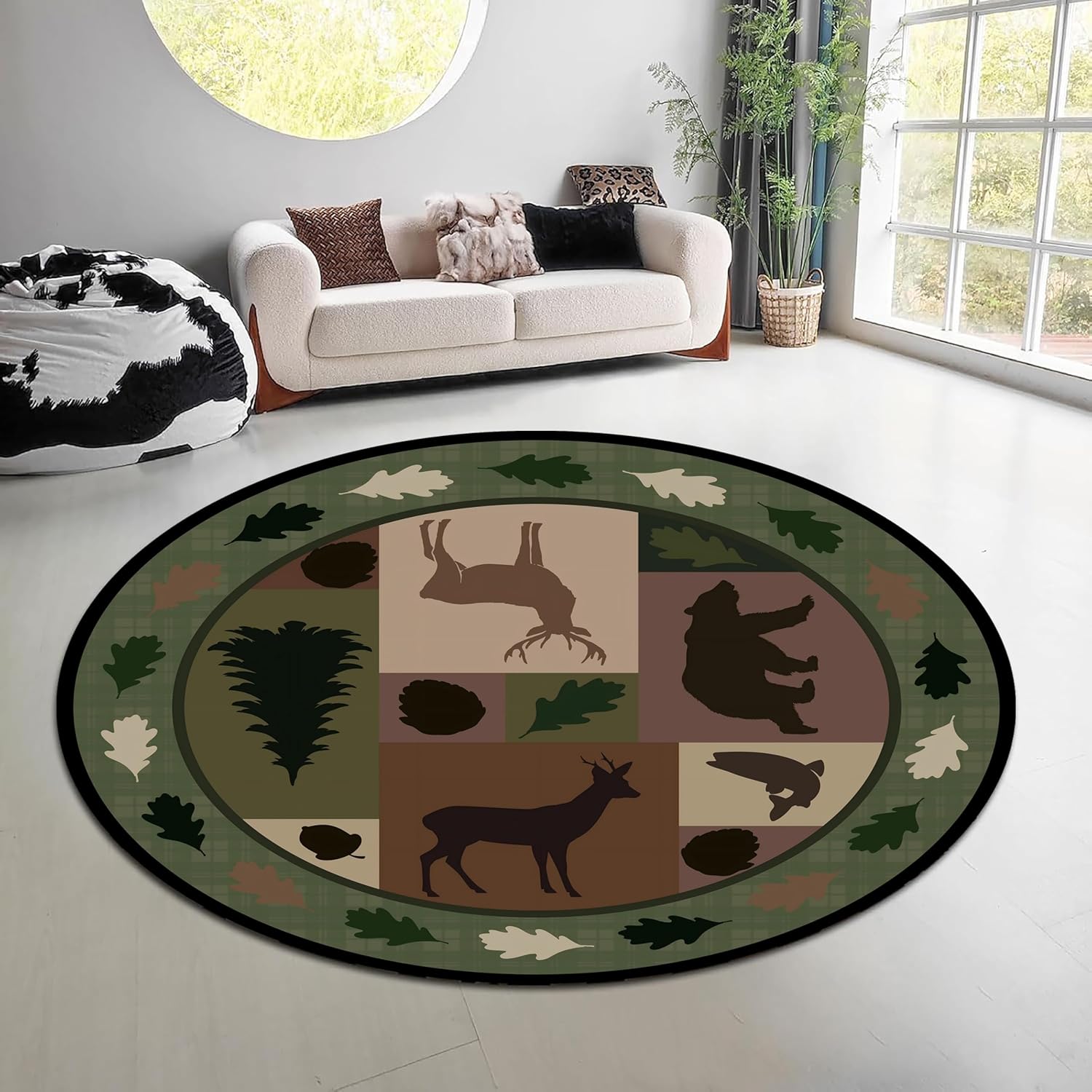 Hunting Outdoor Rug - Tappeto Rotondo Vintage con Motivo Foresta,